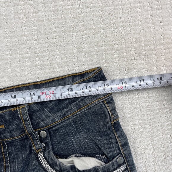 Y2K Suko Jeans Women Sz 7 Jean Shorts Denim Dark Blue Silver Distressed Cutoff - Picture 7 of 13